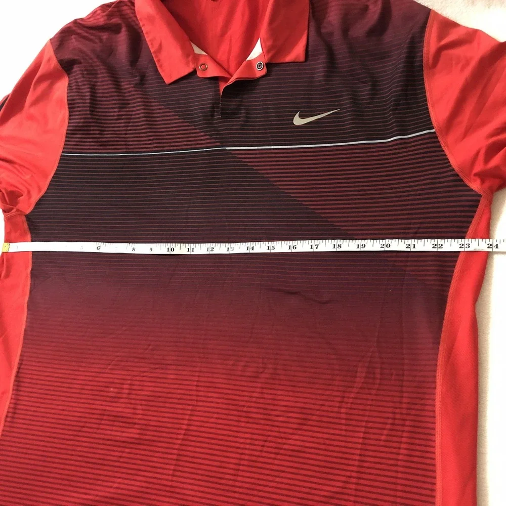 Nike Polo Shirt Mens Large Red Ombre Stripe Dri-FIT Tiger Woods Collection Golf